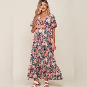 Pinkblush floral ruffle trim maxi dress nwot